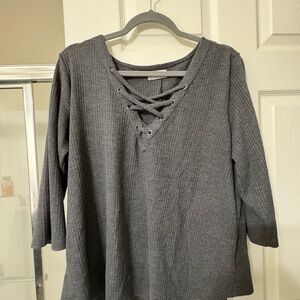 Maurices Charcoal Lace-Up Blouse